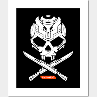 Mecha cyberpunk robot skull with machete Posters and Art